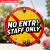 2D Flat 20*20cm1pc No Entry Staff Only Circular Wooden Company Sign, Red&yellow Wear and Tear Design Warning Ornament, Rustic Style Wall Decoration