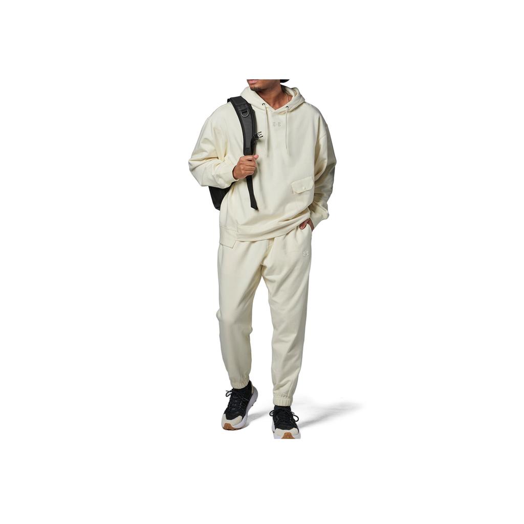 Under Armour Solid Color Casual Loose Fit Hooded Pullover Long Sleeve Sweatshirt Men Sweatshirt Beige 1387974-273