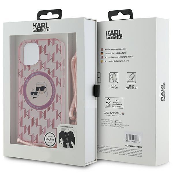 Karl Lagerfeld Klhmp15Shckcklcp Iphone 15 / 14 / 13  6.1 Różowy/Pink Hardcase Iml Crossbody Monogram Karl & Choupette Head Magsafe