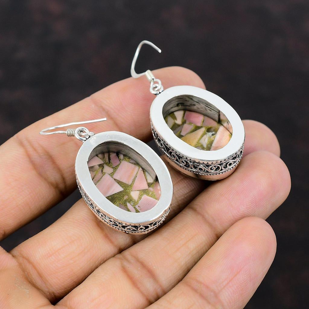 Серьги из медного розового опала, серьги из стерлингового серебра 925 пробы, одно качество, ювелирные изделия из драгоценных камней, приличные серьги ручной работы, подарок для друга, винтажные ювелирные изделия