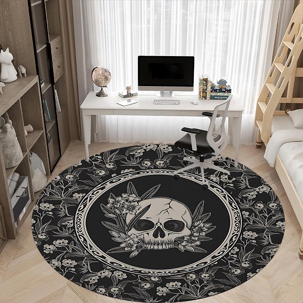 1PC Skull Floral Pattern Chair Carpet for Office, Indoor Non-Slip Washable Carpet, Soft Comfortable Mat For Office Room yy250930206