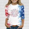 Принтованные топы для девочек-подростков, футболки с круглым вырезом и рукавами 3/4, модные топы для наряда