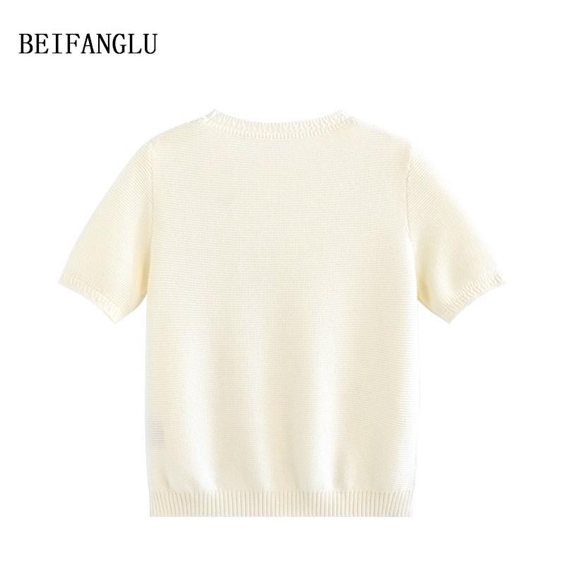 Northern Deer Gentle Cloud White Cotton Triacetate Short Sleeve Knitwear - Early Spring 2025 Temperament Texture