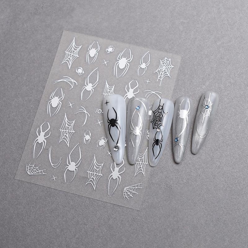 Black Red Spider Halloween Nail Art Stickers Heart Spider Webs Designs Self-Adhesive Slider For Manicure Decoration Sticker