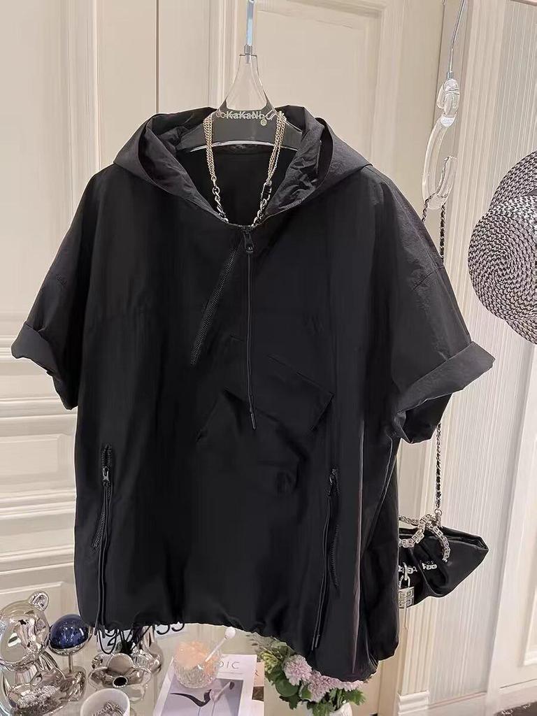 2024 Мужская модная свободная летняя футболка с коротким рукавом и капюшоном – Трендовый стиль Гонконга