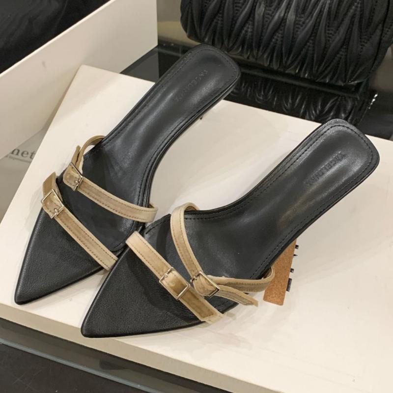 Fashion Fashion Narrow Band Buckle Design Brand Slippers Women Elegant Pointed Toe Kitten Heel Slide Sandals Comfortable Low Heel Sandal