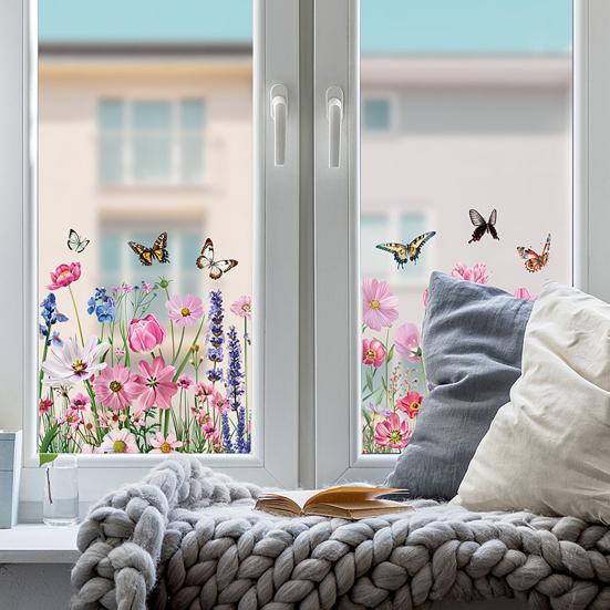 Yousheng 3 Pcs Flower Wall Decals Watercolor Wildflower Grass Butterflies Wall Stickers Peel And Stick Wall Art Decor for Girls Bedroom Living Room