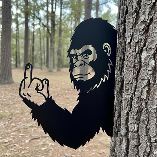 Peeking Animal Metal Sign Flipping Off Cat Crocodile Silhouette Decoration