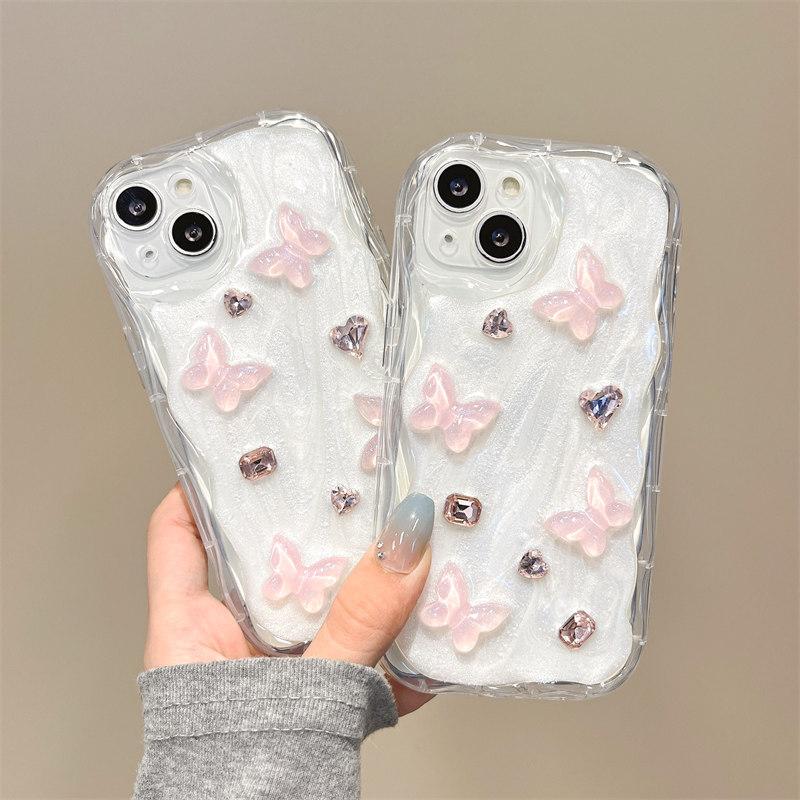 Luxury Water Diamond Butterfly Drop Case for iPhone 15 14 13 12 11 Pro Max XS XR All-inclusive Fall Protection Cases