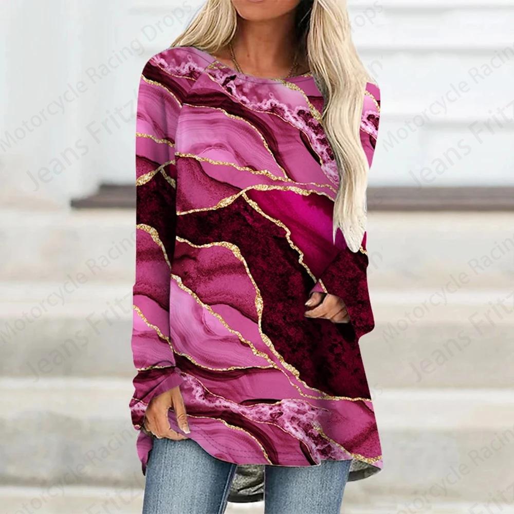 Футболки с длинным рукавом с принтом Marble 3D, женские модные футболки, женские топы, футболки, женские туники, топы, женская одежда, повседневные майки