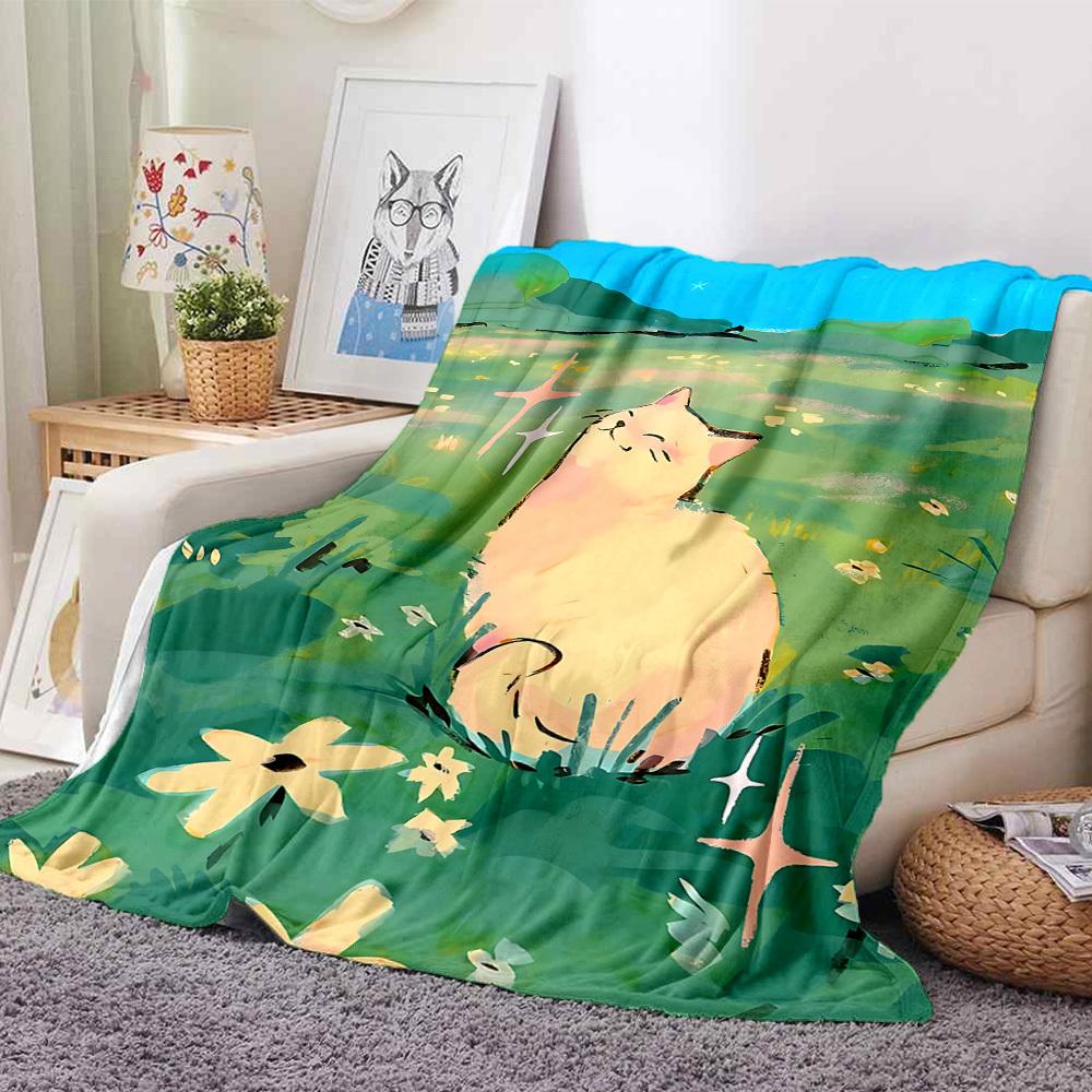 1pc Cat Garden Lightweight Flannel Blanket, Comfortable and Warm Blanket, for Office and Camping Sofa Bed, Livingroom012
