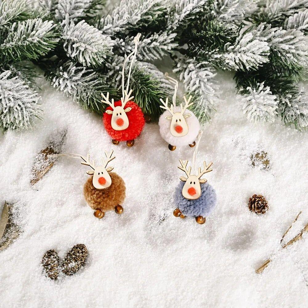 Felt Deer Wooden Deer Ornaments Wooden Elk Elk Hanging Pendant Christmas Tree Ornaments New Year