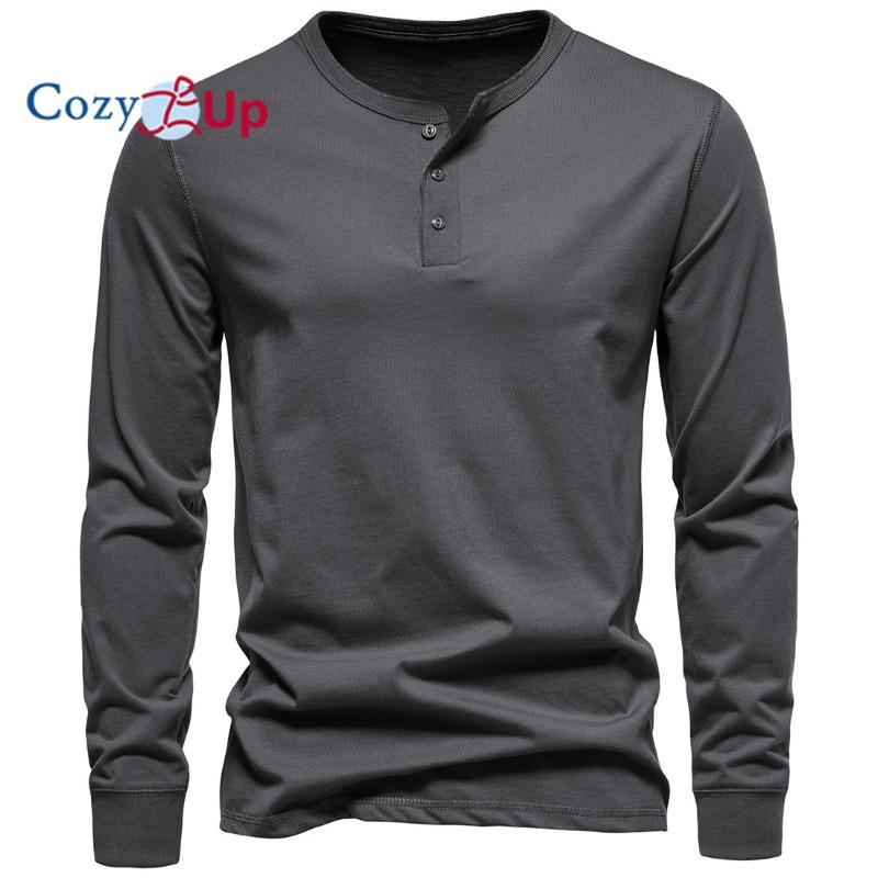 Cozy Up Мужская мода повседневная передняя планка базовые футболки Henley с длинными рукавами