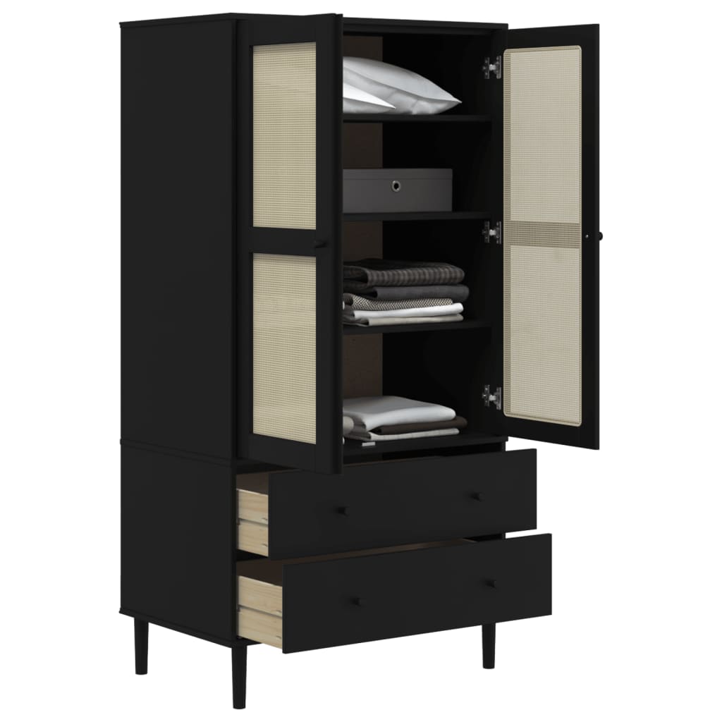 SENJA Wardrobe with Rattan Style Finish Black 90 x 55 x 175 cm