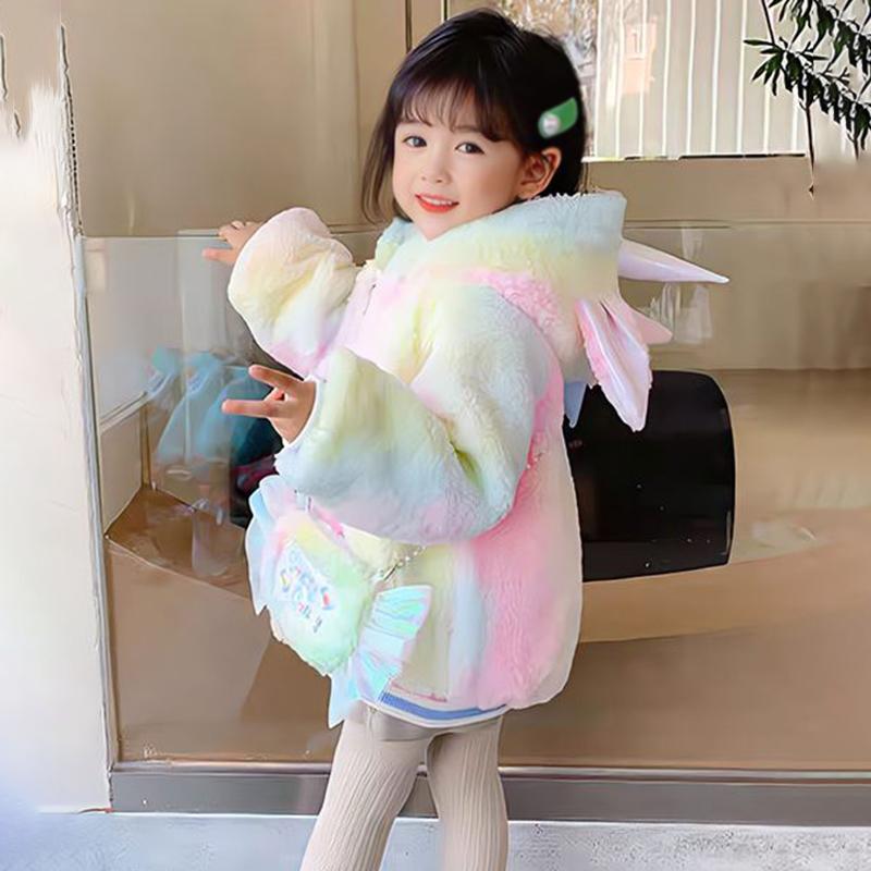 Children's Plush Coat Kids Girl's Warm Hooded Coat Cute Jacket