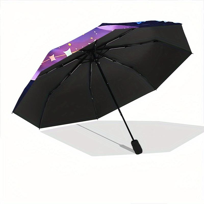1pc Two Whale Sharks Cartoon Umbrella, Portable 3-Fold Compact Umbrella, Suitable for Camping, Hiking and Travel, Ideal Easter Birthday Gift for