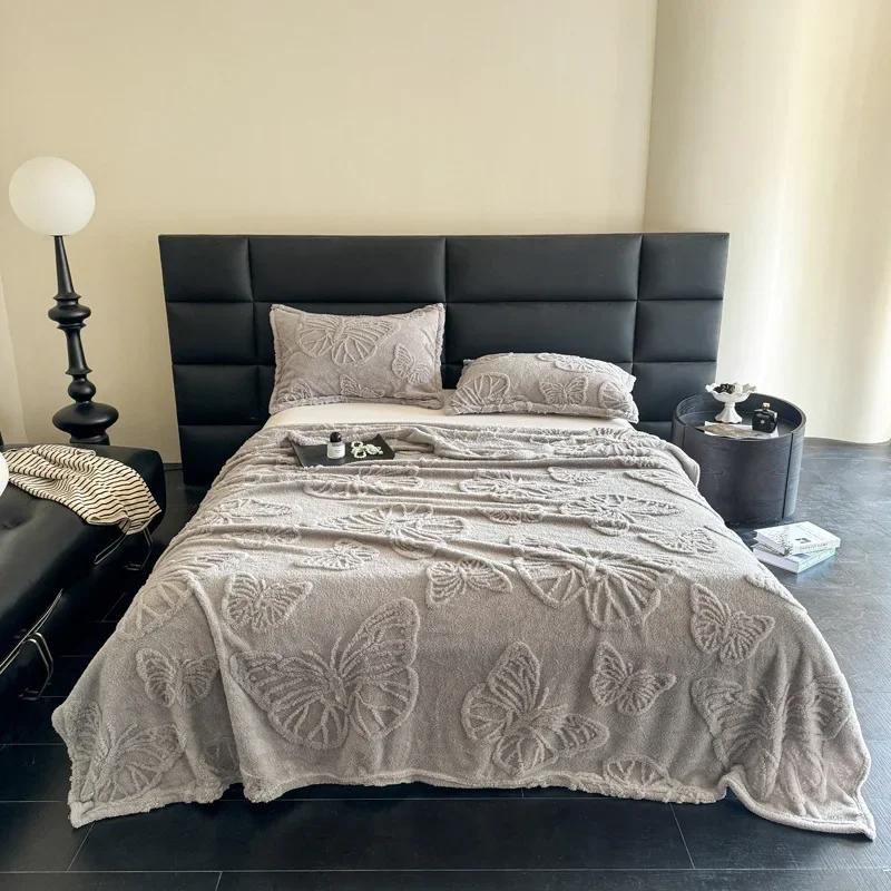 Sofa Warm Lamb Velvet Flannel Cover Soft Butterfly Blanket Bed Cover for Bedding Blanket for Home Office Air Conditioning