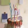 12 Pcs Party Candles Food Grade Safe To Use Flames Threaded Curved Cake Decoration Solid Color Combustible Cake Candles for Christmas