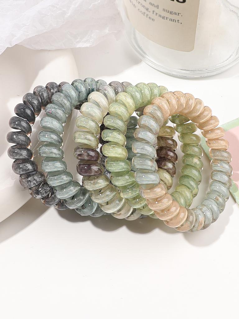 5Pcs Leopard Spiral Phone Cord Hair Ties for Women,Coil Hair Bands for Thick Hair,No Crease Ponytail Holders Hair Scrunchies