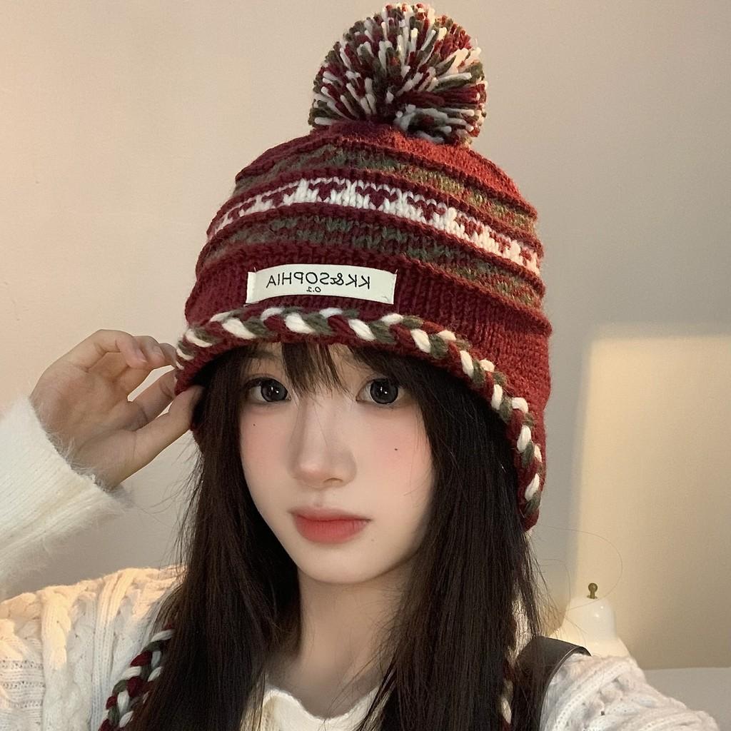 Knitted Chic Cozy Winter Hat For Women Featuring Colorful Pom Poms Warmth And