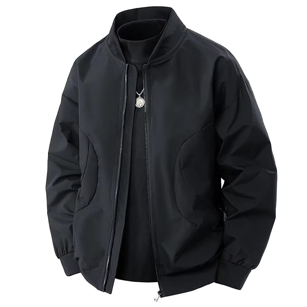 Spring New Men's Bomber Jacket Solid Color Pocket Zipper Fashion Baseball Jacket Simple Style Stand Collar Casual Streetwear
