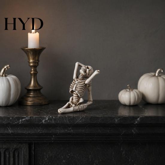 Gothic Yoga Skull Decoration Halloween Skeleton Statue, Funny Dead Figure for Party Decor, Combination Posture Decor Resin Ornament Haunted