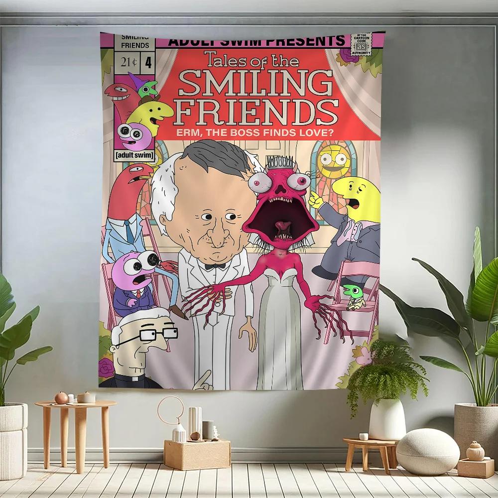 VIKAMA Cartoon SSmiling Friends Colorful Tapestry Wall Hanging Bohemian Wall Tapestries Mandala Wall Art Decor