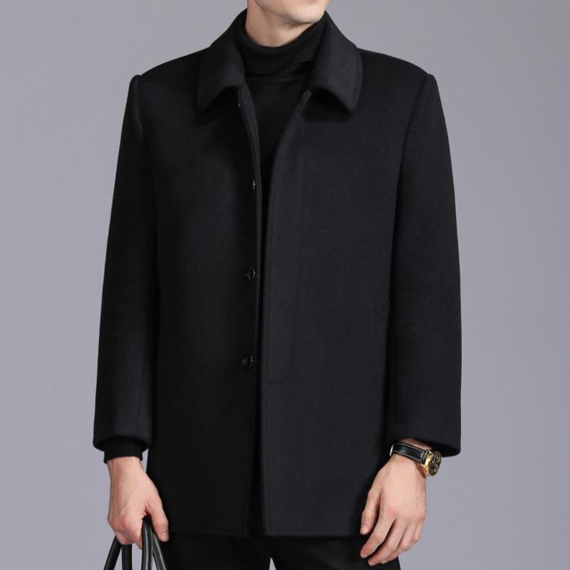 Мужское шерстяное пальто, короткое кашемировое пальто на пуговицах, шерстяная зимняя толстая куртка для папы среднего и пожилого возраста