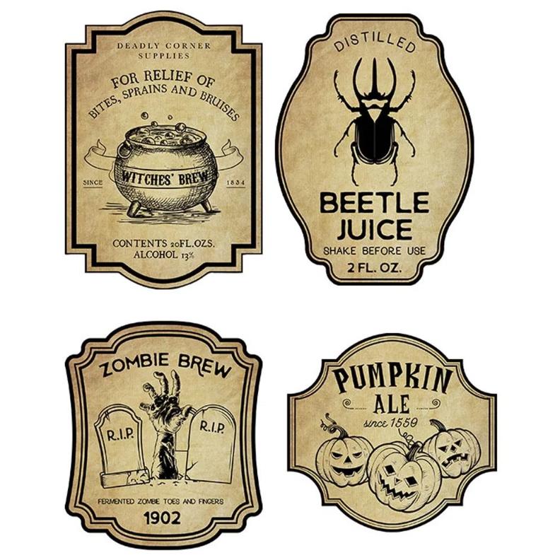 48PCS Retro Halloween Wine Bottle Labels Vintage Wine Bottle Stickers Home Decor