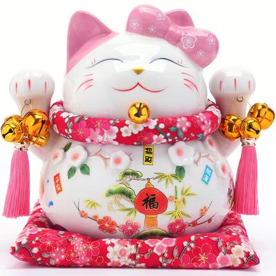 EnergyPower Maneki Neko Премиум Белый Фарфор Sho Chiku Plum Большой Размер С Подушкой Копилка Фарфор Luck Luck Manekineko Ручная Роспись Ручной Работы
