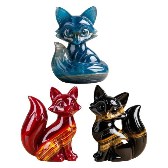 Юшенг Фигурка лисички Ручная резьба Исцеляющий страж Статуэтка лисы Счастливая скульптура животного Украшение для дома и офиса Настольный орнамент