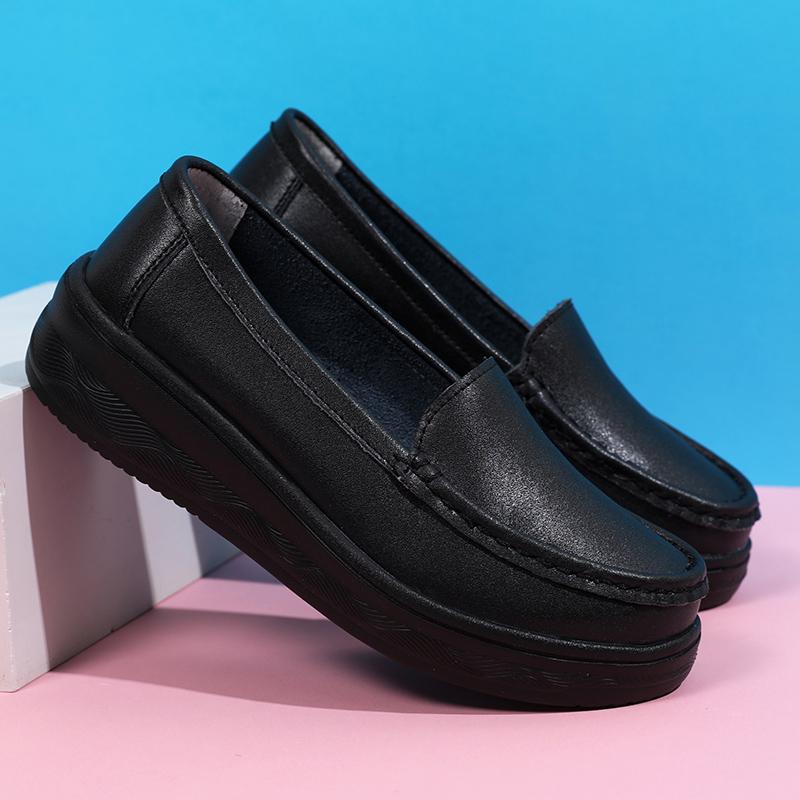 Женские лоферы на платформе, повседневные элегантные черные женские туфли из коровьей кожи, увеличивающие рост, на толстой подошве