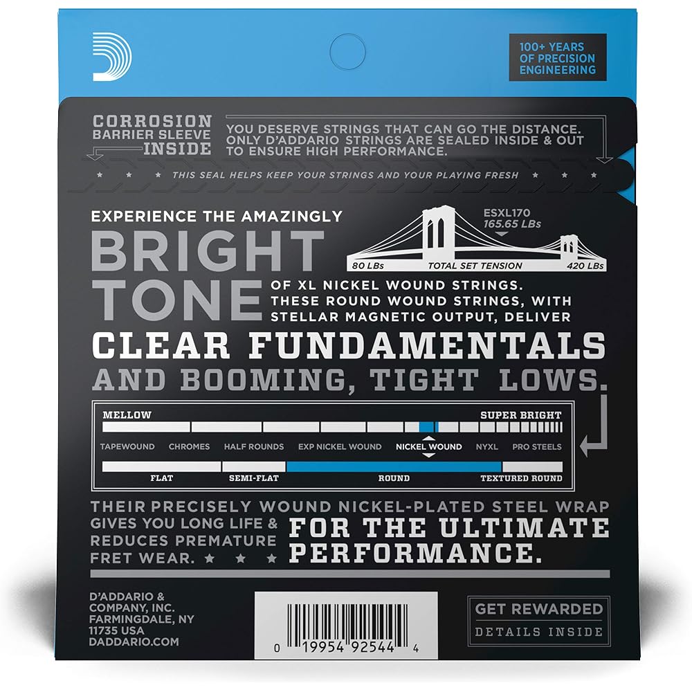 D'Addario ESXL170 Nickel Wound Bass Strings Light .045-.100 Double Ball End