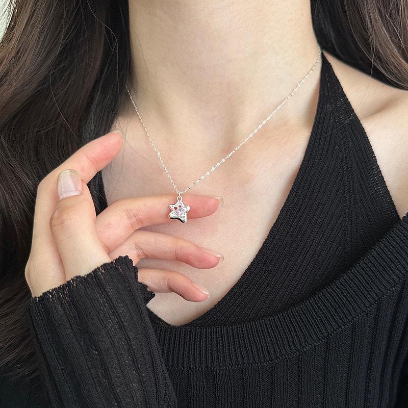 925 Silver Zircon Star Necklace - Women's Summer 2023 Light Luxury Clavicle Chain, Niche Design Gift