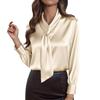 Women's Solid-color Casual And Versatile Long-sleeved Tie Shirt Top