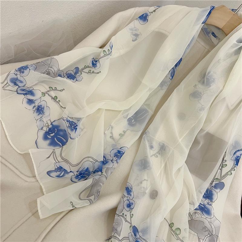 Весенне-летний шифоновый шелковый шарф: Легкая, напечатанная и универсальная женская солнцезащитная шаль