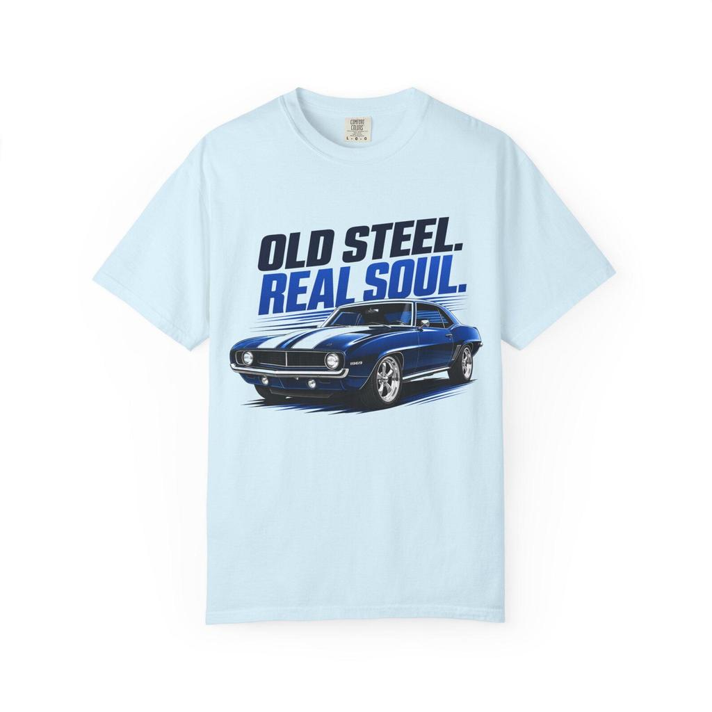 Old Steel Real Soul classic muscle car T-shirt | vintage Camaro graphic