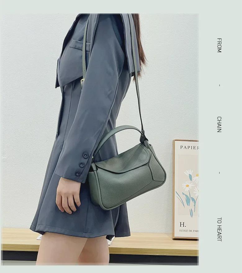 2024 Осень Женская Модная Универсальная Сумка из Коровьей Кожи на Одно Плечо