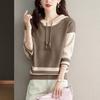 Осенне-зимняя мода Пэчворк Толстовки с длинным рукавом Пуловеры Женские Вязание Блокировка Тренд Шикарные Универсальные Топы