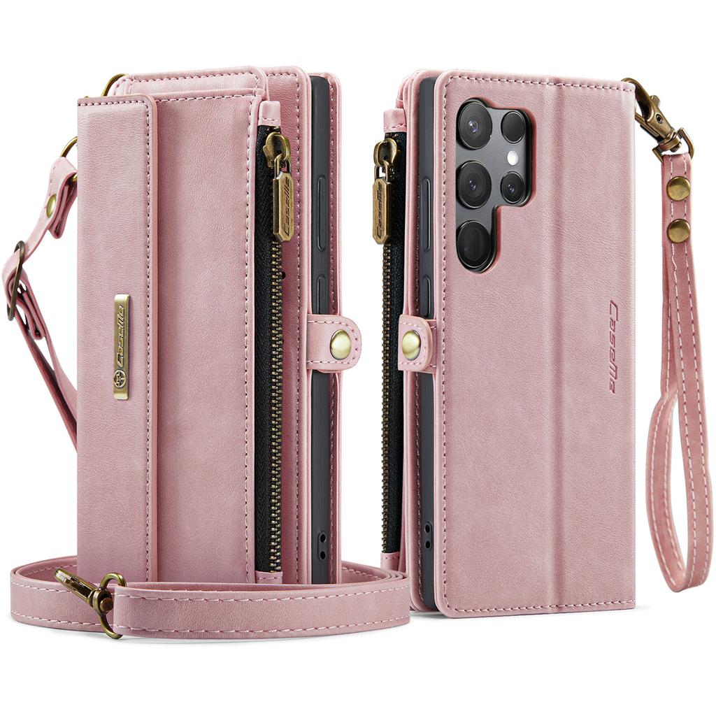 For Samsung Galaxy S23 Ultra Case CASEME C39 RFID Blocking Zipper Wallet Stand Leather Cover with Strap