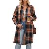 Women Casual Coat Long Sleeve Shacket Turndown Collar Mid Long Plaid Shirt Jacket for Autumn and