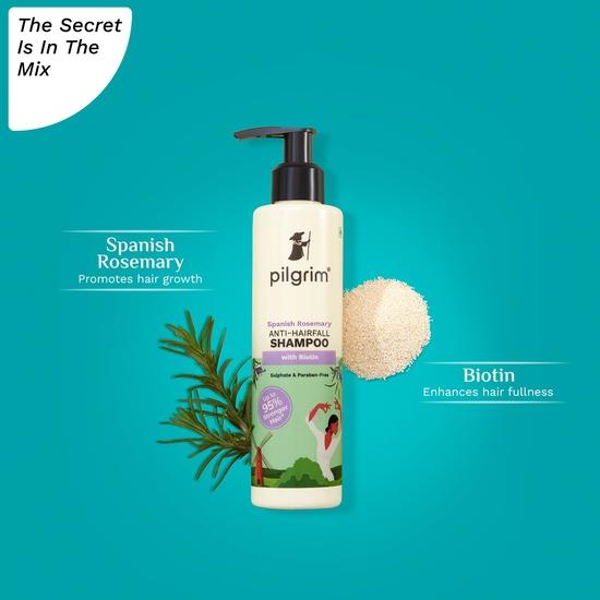 Pilgrim Spanish Rosemary & Biotin Шампунь против выпадения волос для уменьшения выпадения и ломкости волос 200 мл | Волосы становятся крепче до 95% | Для мужчин и женщин