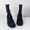 Niche Design Suede Skinny Boots Women's 2025 New Bow Block Heel Side Zipper Small Booties