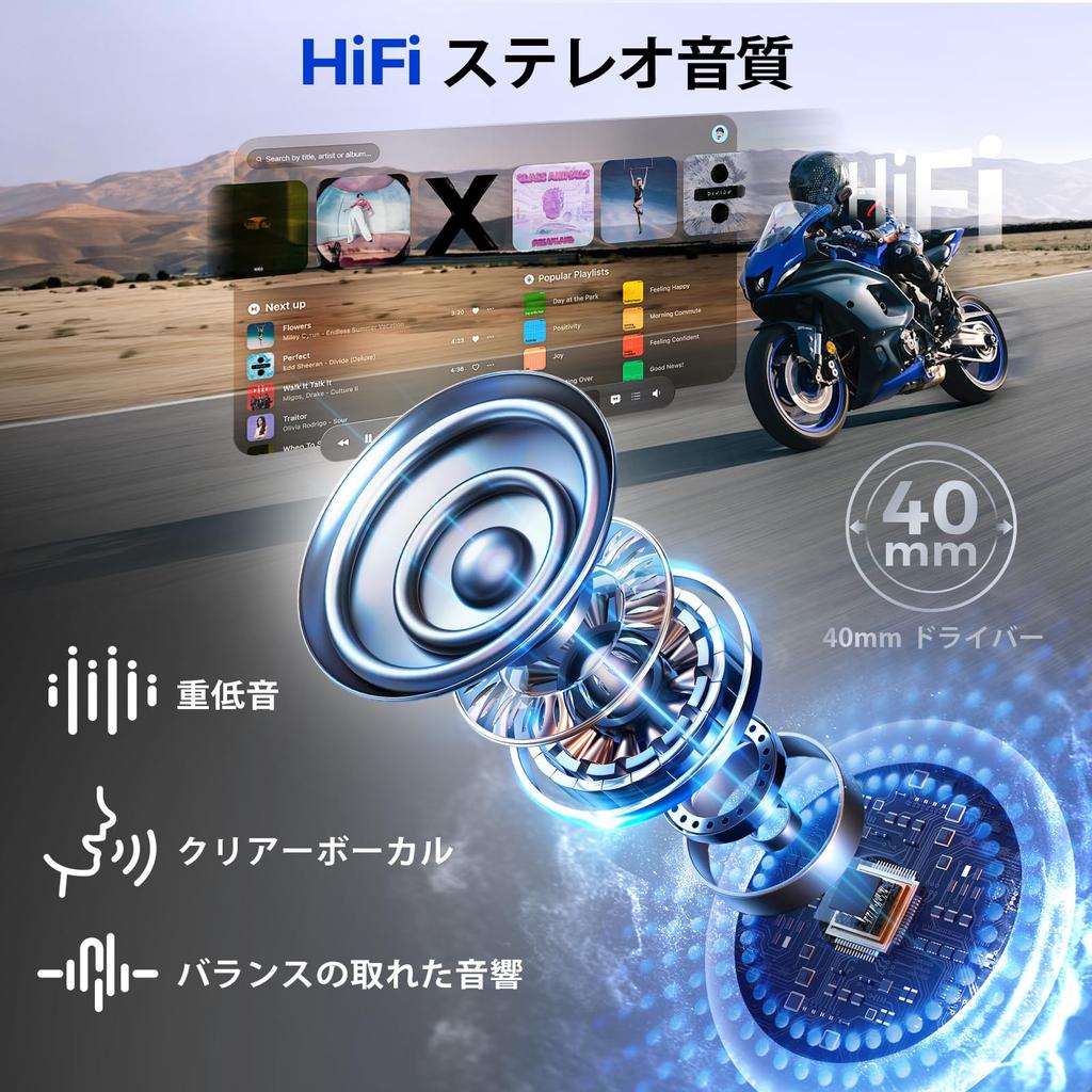 Motorcycle Headset, Moman RS-C Motorcycle Earphones AI Voice Voice Activation