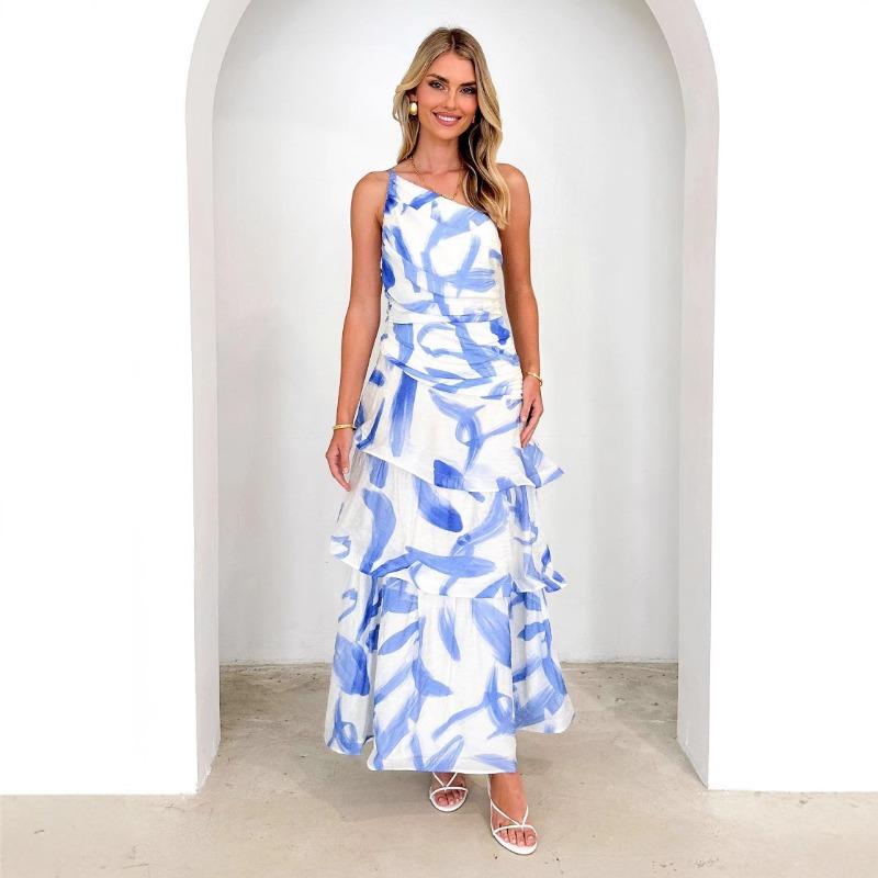 Women's Summer Style One-shoulder Halter Print Dress