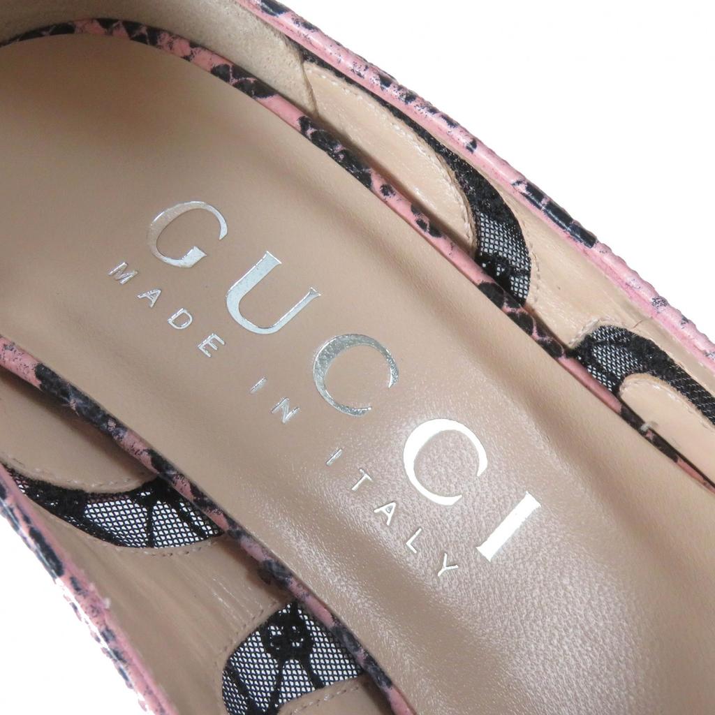 Gucci Туфли GG ромб принт питон каблуки Розовый черный кожа Женские 36.5 738689 Б/у