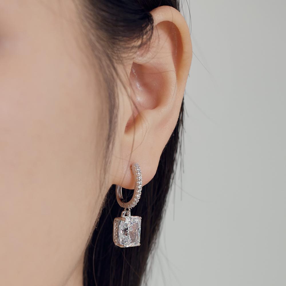 Dylam Charm Classic Design Fine Jewelry 925 Sterling Silver 8A Crushed Ice Out Cut Cubic Zirconia Dangle English Lock Earrings