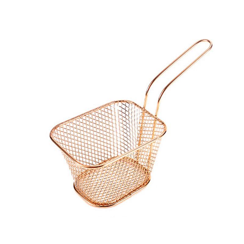 Квадратная мини-корзина для жарки, розово-золотая корзина для картошки фри, железная проволока, ресторан, жареная курица, корзина для жарки