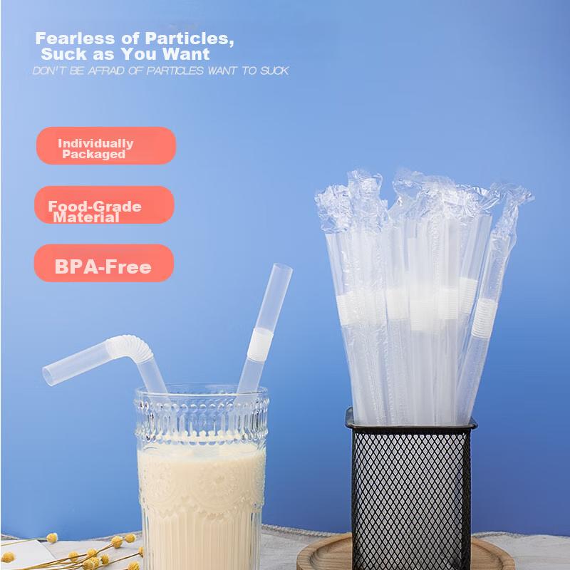 Disposable Thick Milk Tea Straw, Food-Grade, Individually Wrapped, Bent Tip, for Drinking Liquid Food And Porridge