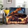 1PC Custom Name Dinosaur Monster Truck Adventure flannel blanket versatile,all-season throw suitable for the living room,bedroom,camping,travel,and gi